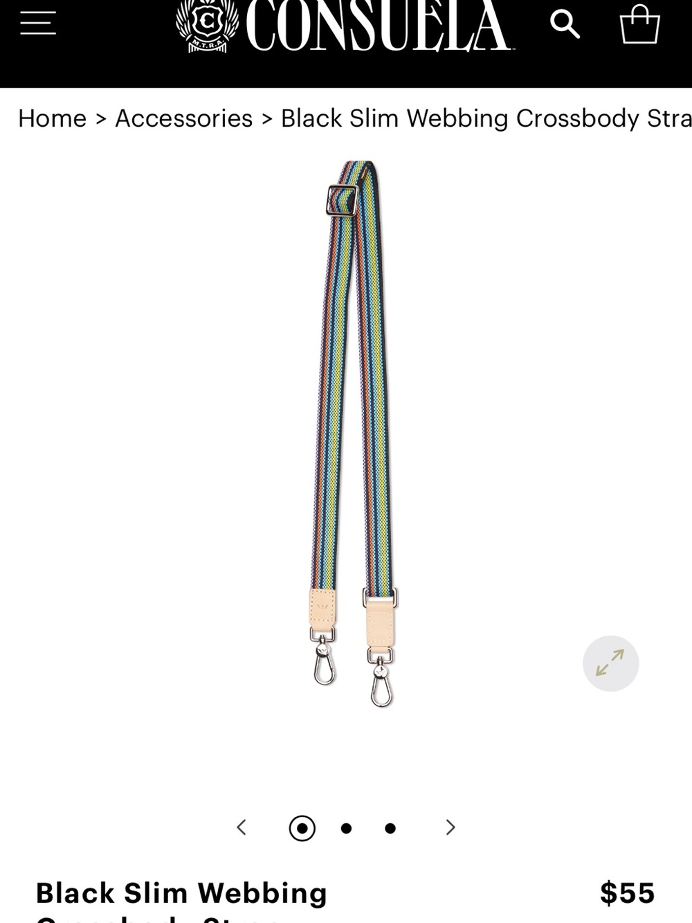 Consuela black slim webbing crossbody strap - Picture 2 of 2